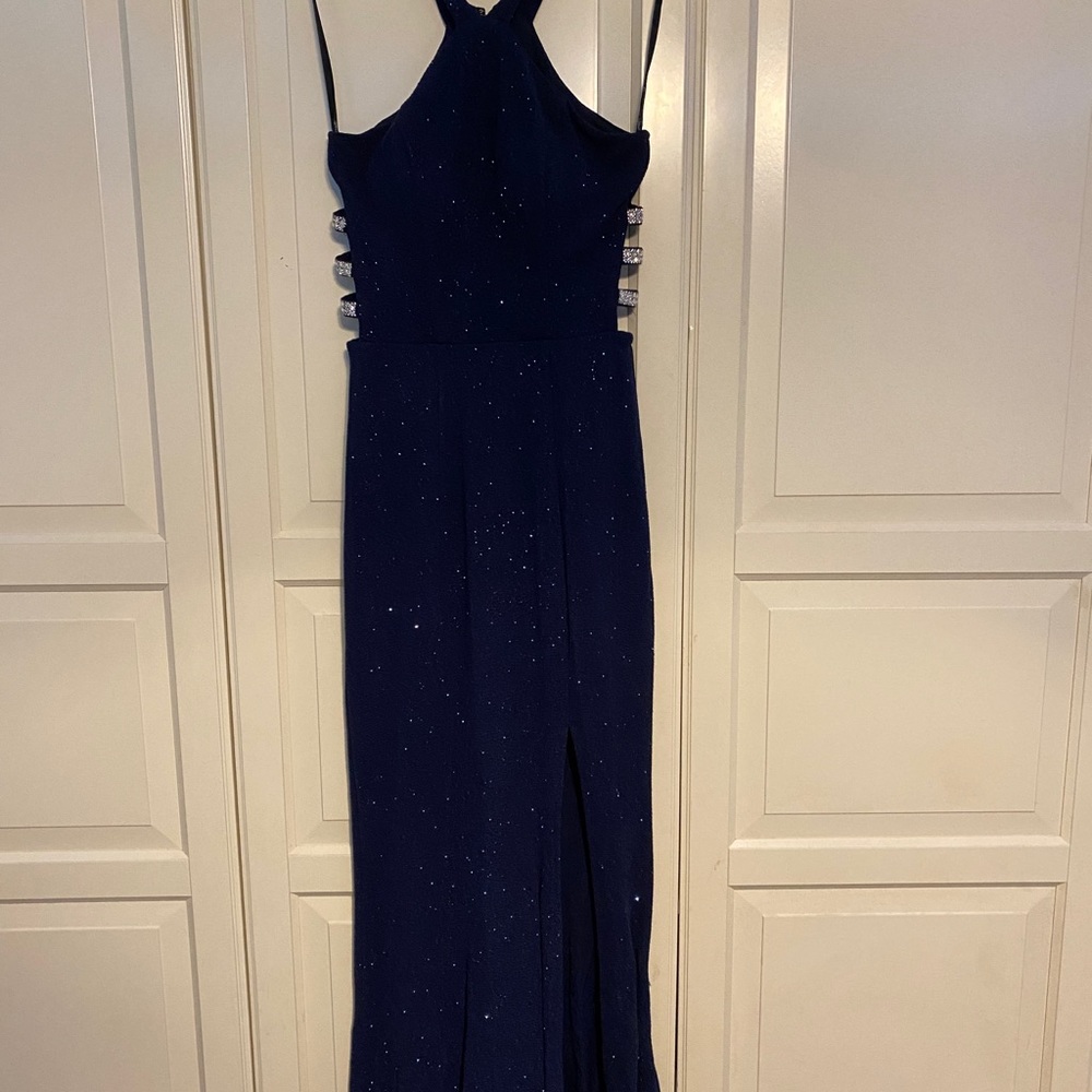 blue sparkly prom dress